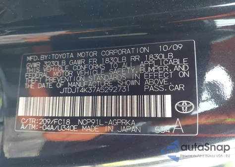 2010 Toyota Yaris из США, поврежденный, VIN JTDJT4K37A5292731